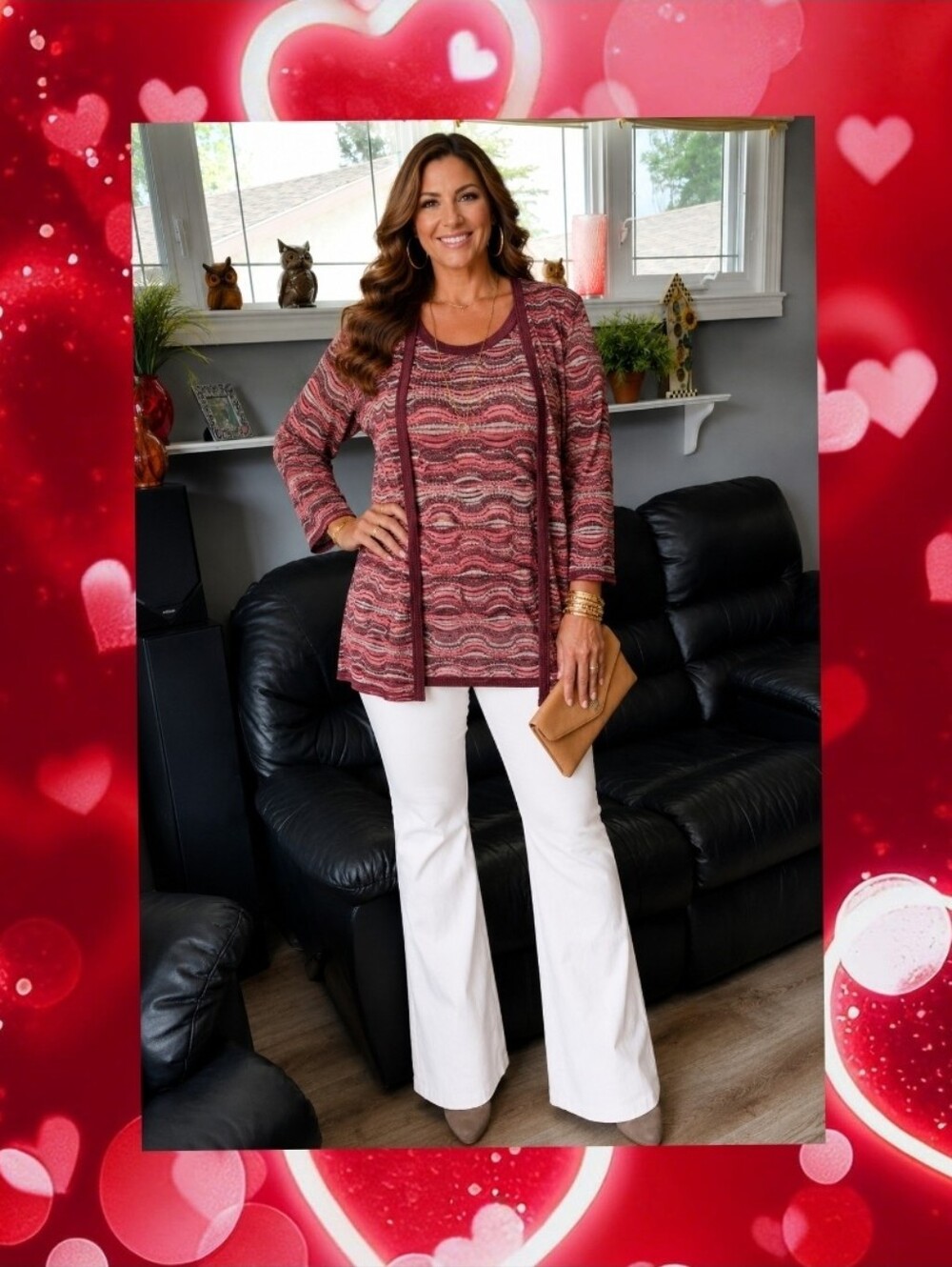 Tan Jay 2-Piece Shimmer Knit Twin Set - Open Cardigan & Tank Sz XL